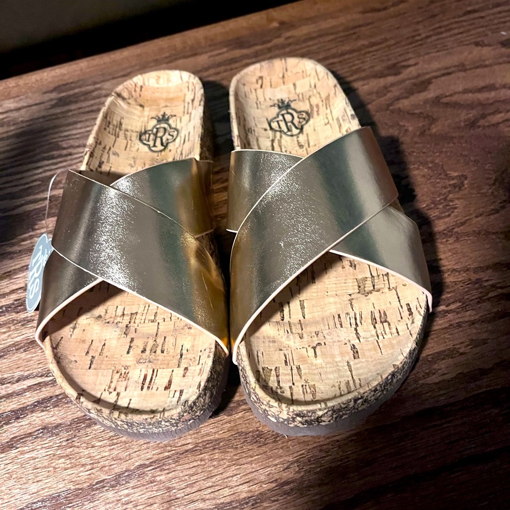 Rose gold cork sandals